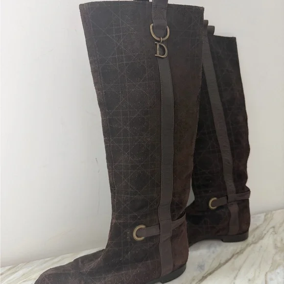 Christian Dior Brown Suede Knee-High Boots with Buckle Detail | Size 6 - Picture 2 of 7